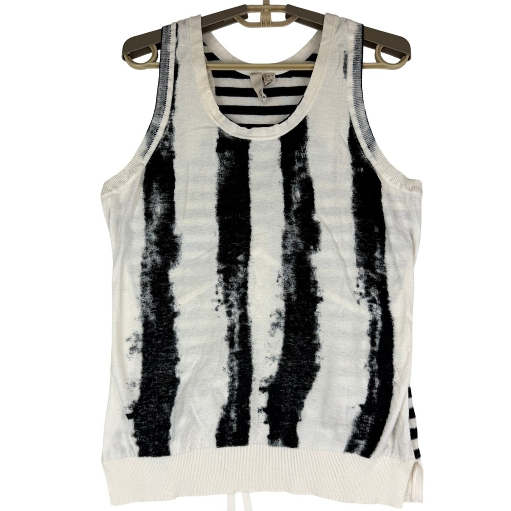 EDUN Tank Top Womens M Black White Stripe Organic Cotton Lace Up Back Knit